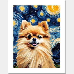 Pomeranian Dog Breed Painting in a Van Gogh Starry Night Art Style Posters and Art